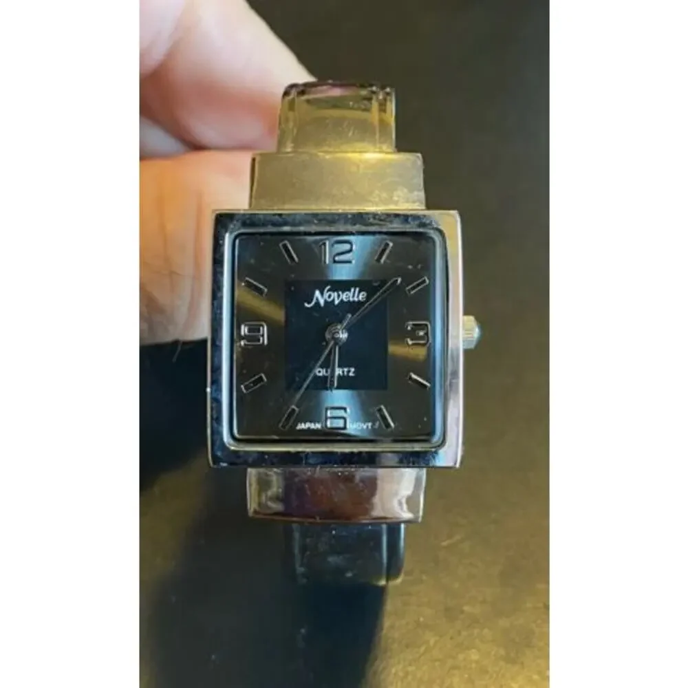 Women's Silver Tone Novelle Watch, Bangle Bracelet, Black and Gray Face